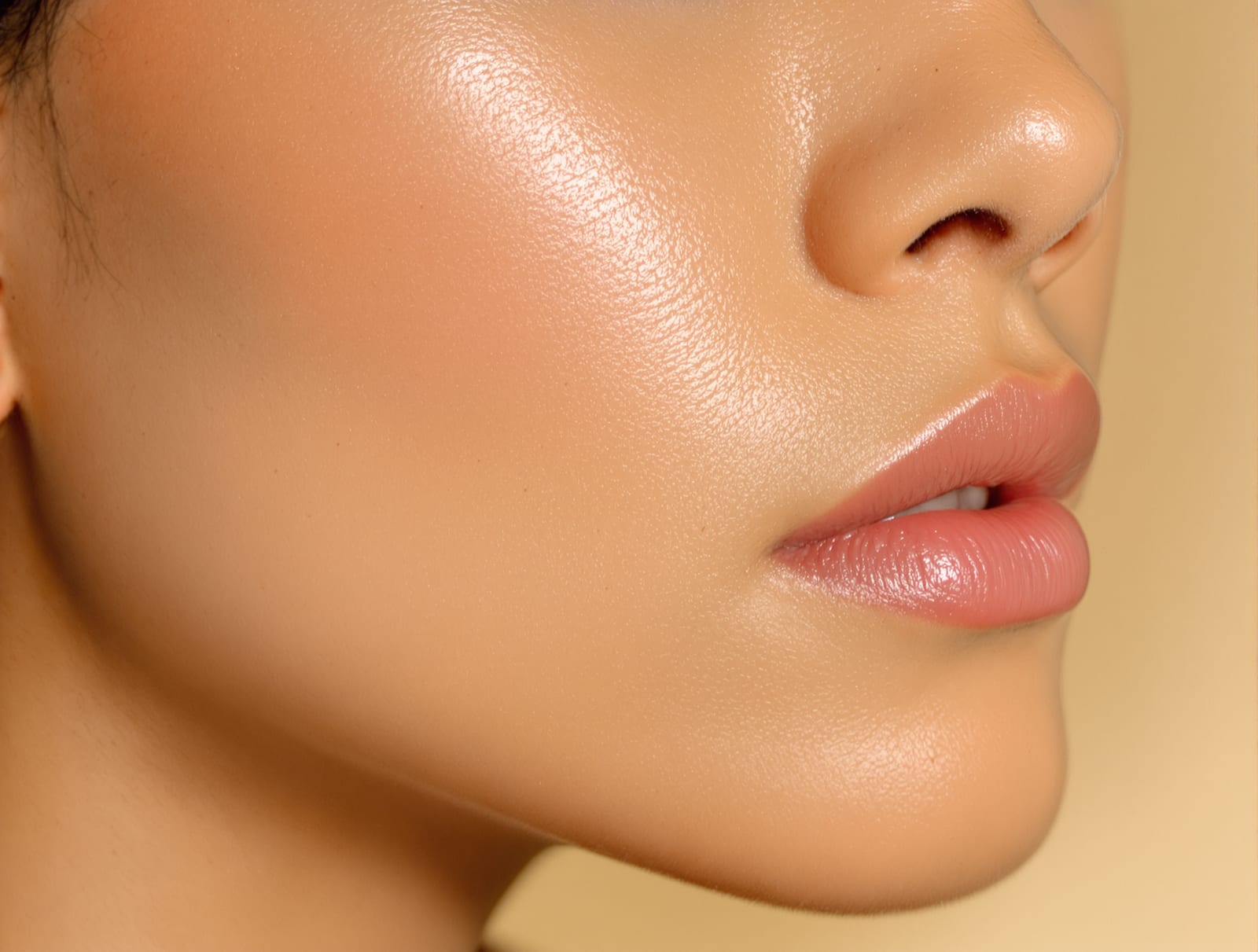 Clear healthy skin on cheek after acne treatment