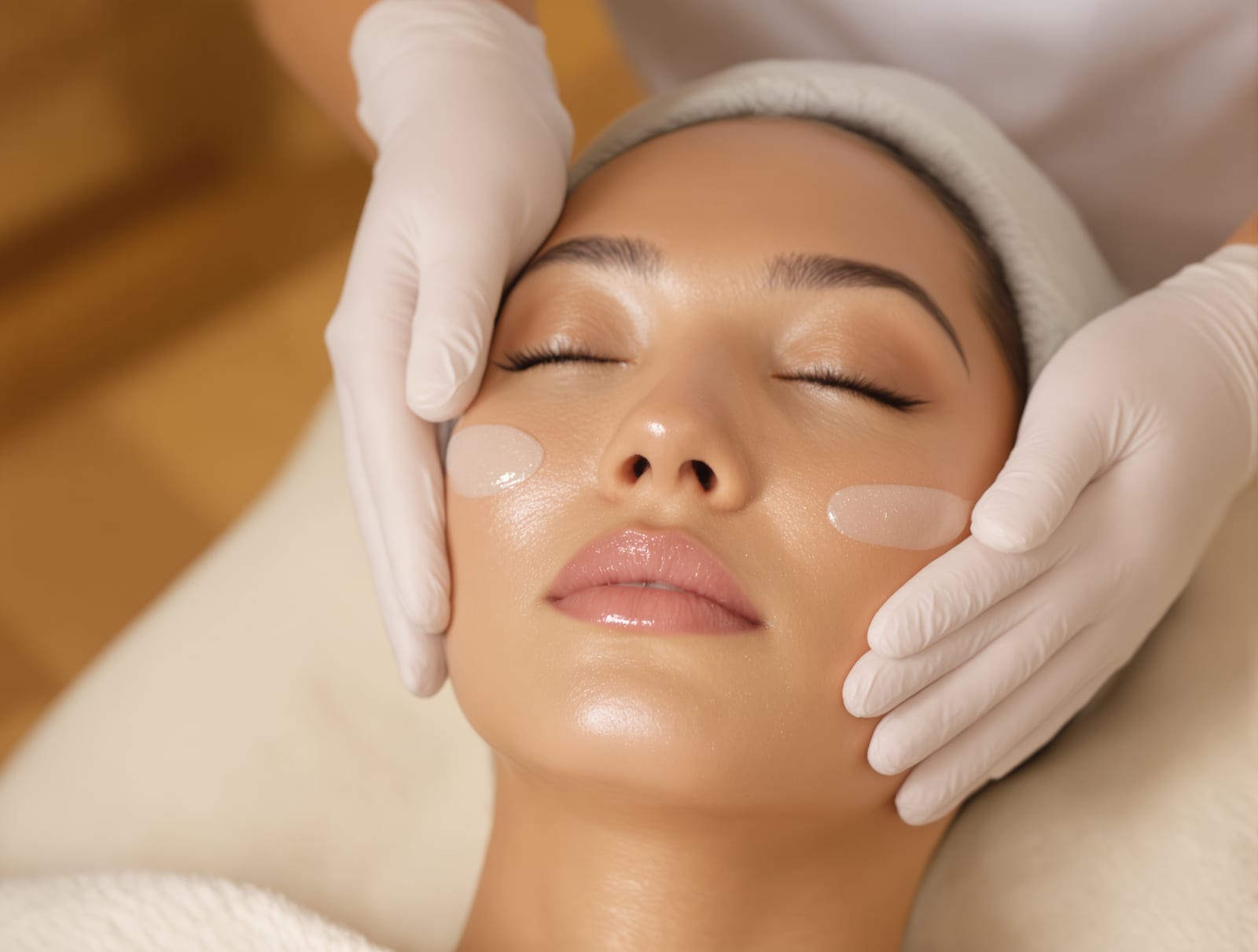 Luxurious facial treatment with serum application